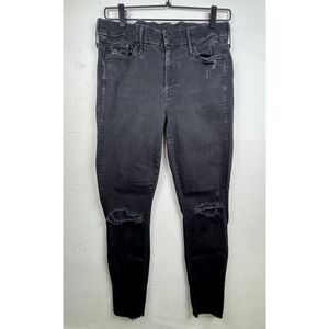 Mother Jeans Women's 28 Black Looker Ankle Fray Guilty As Sin Distressed